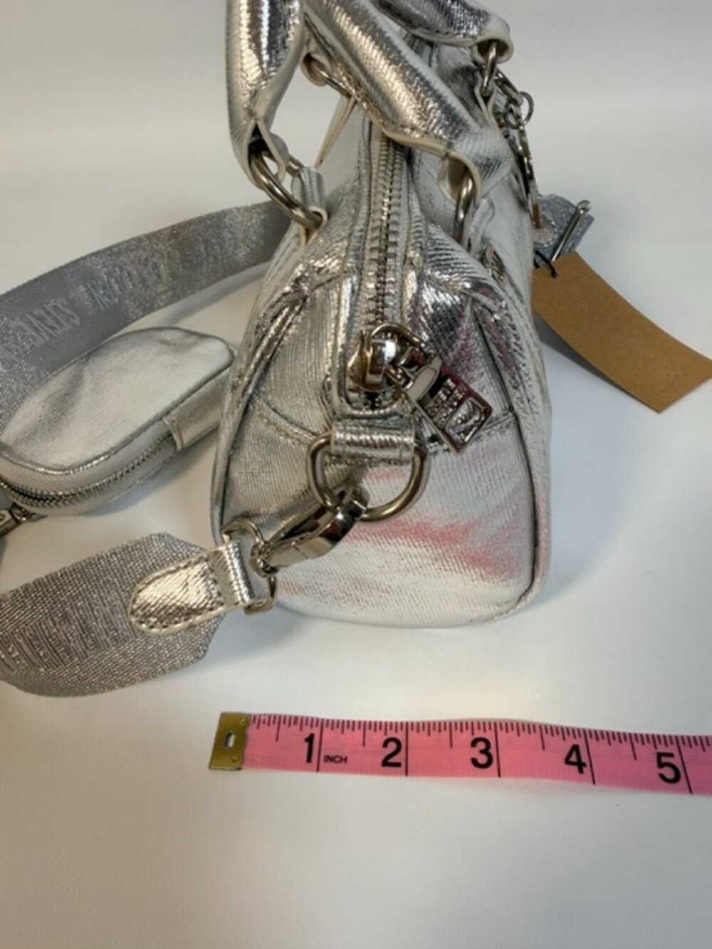 NWT Steve Madden Metallic Silver Heart Charm Shoulder Strap Handles - Picture 10 of 11